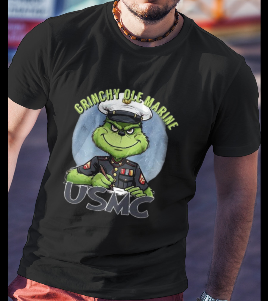 Grinchy Ole Marine USMC Merry Christmas T-Shirt