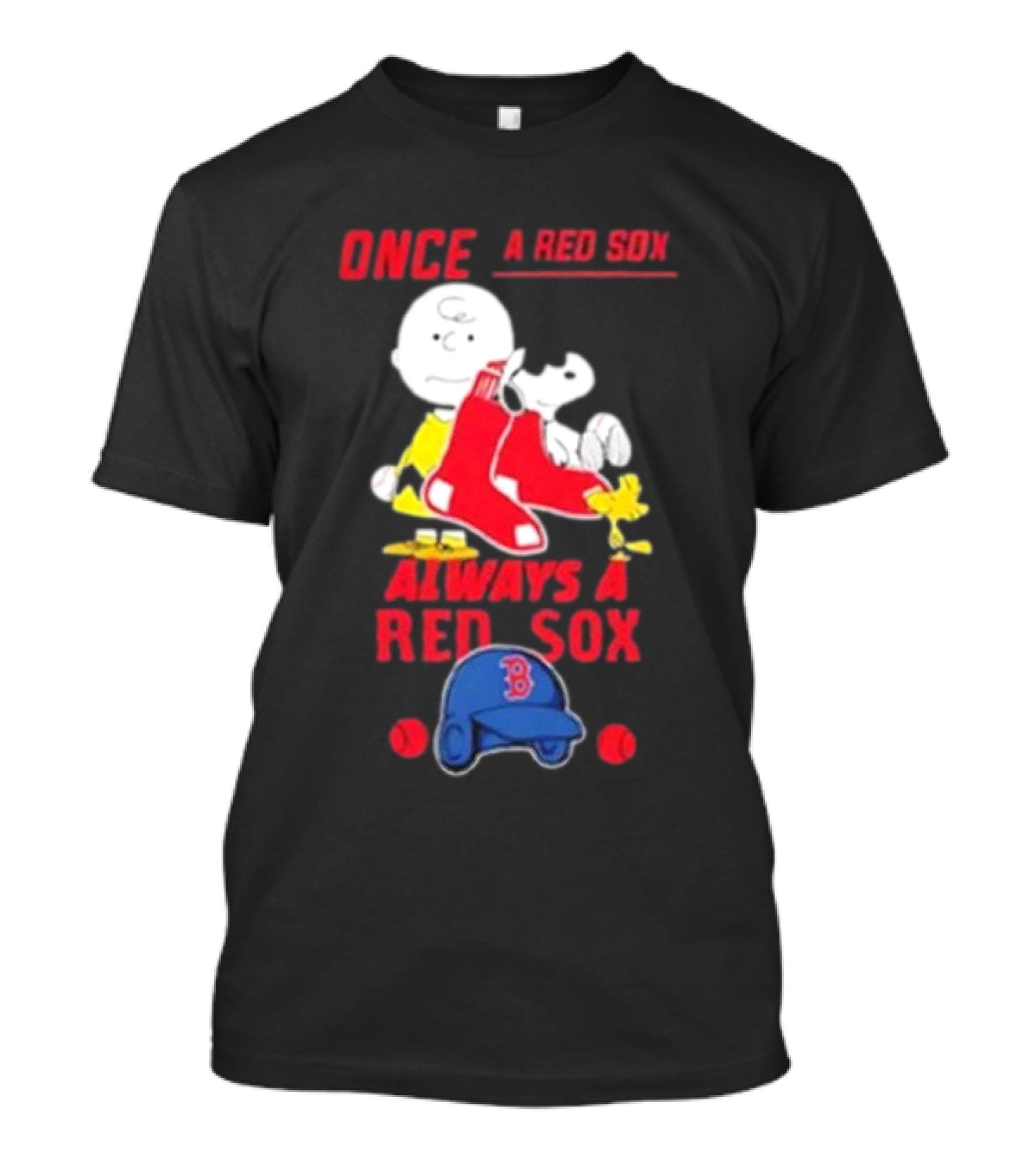 Once A Red Sox Always A Red Sox Charlie Brown Snoopy Woodstock Boston Helmet T-Shirt