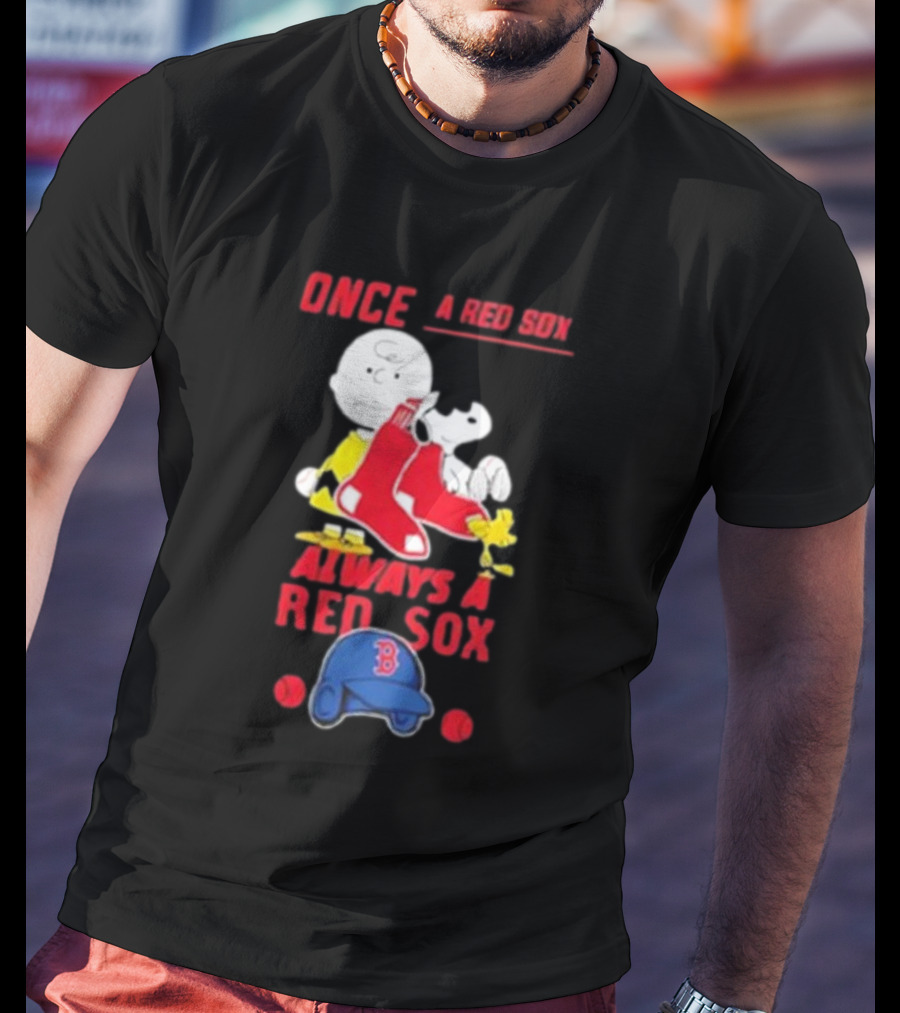 Once A Red Sox Always A Red Sox Charlie Brown Snoopy Woodstock Boston Helmet T-Shirt