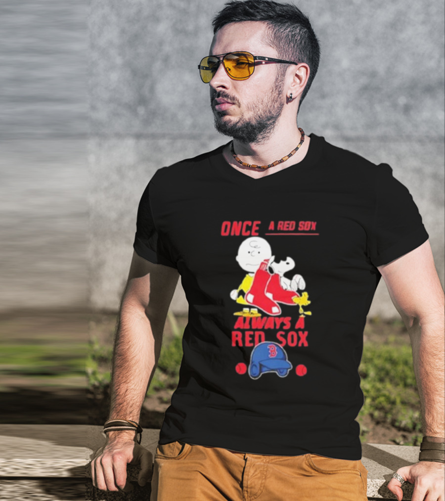 Once A Red Sox Always A Red Sox Charlie Brown Snoopy Woodstock Boston Helmet T-Shirt
