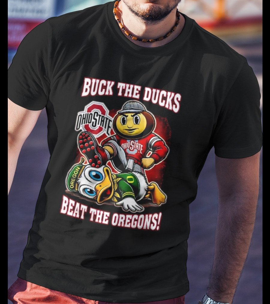 Ohio State Buckeyes Buck The Ducks Beat The Oregons 2025 Mascot Showdown T-Shirt