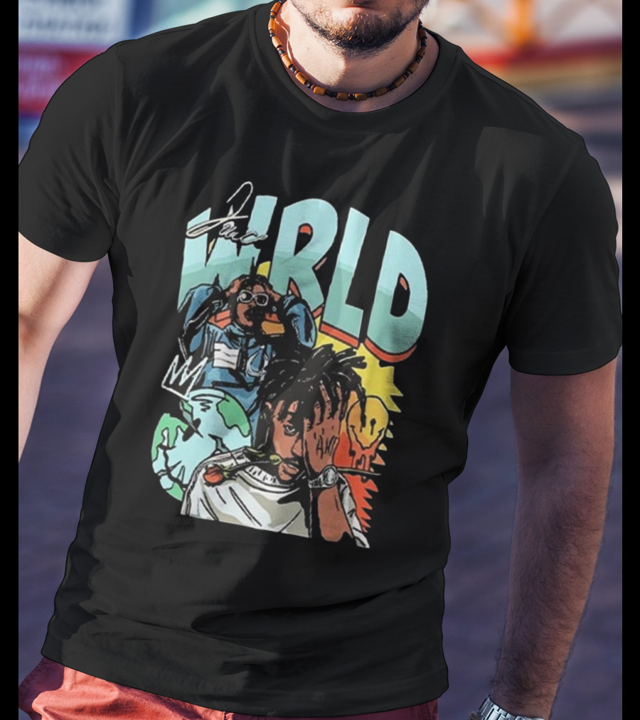 Juice WRLD Rapper Signature And Cartoon Globe With Crown T-Shirt