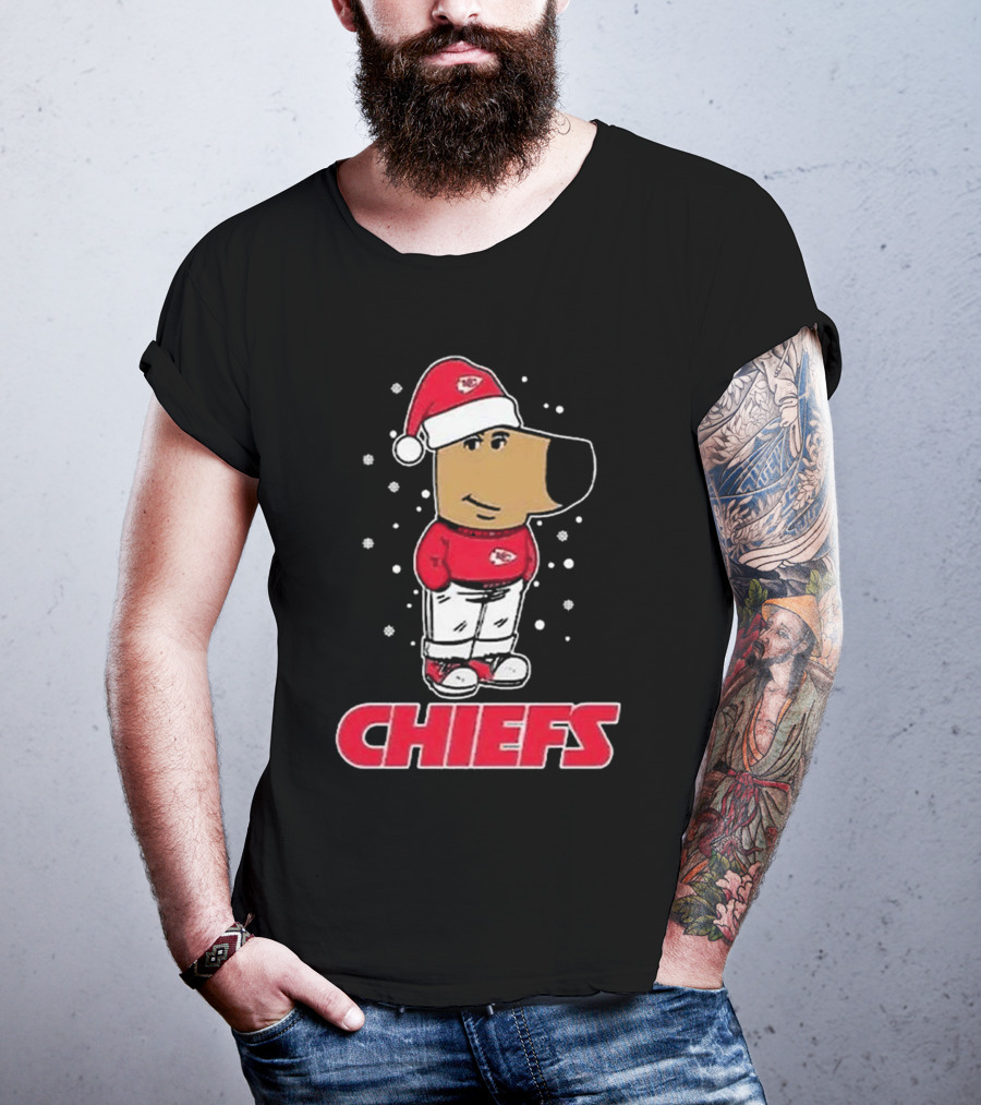 Chill Guy In Santa Hat With Chiefs Christmas Spirit T-Shirt