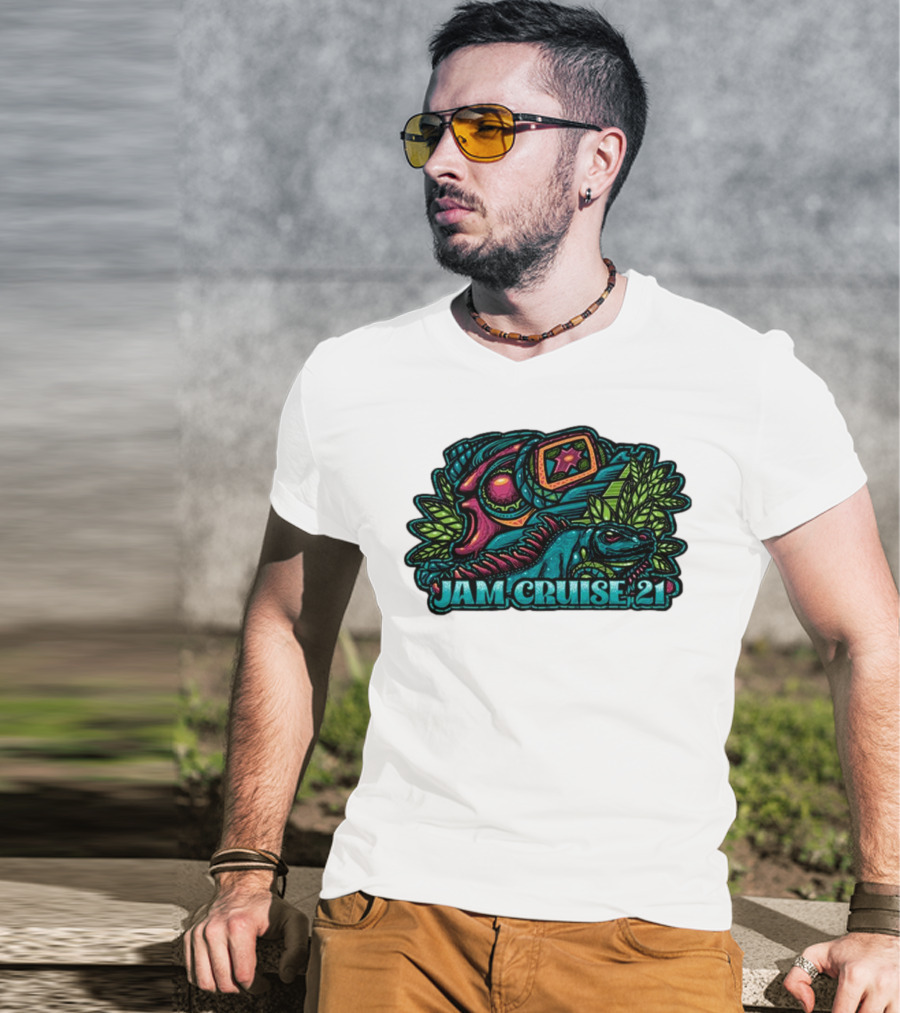 Jam Cruise 21 Jeff Wood 2025 Psychedelic Iguana And Space Elements T-Shirt