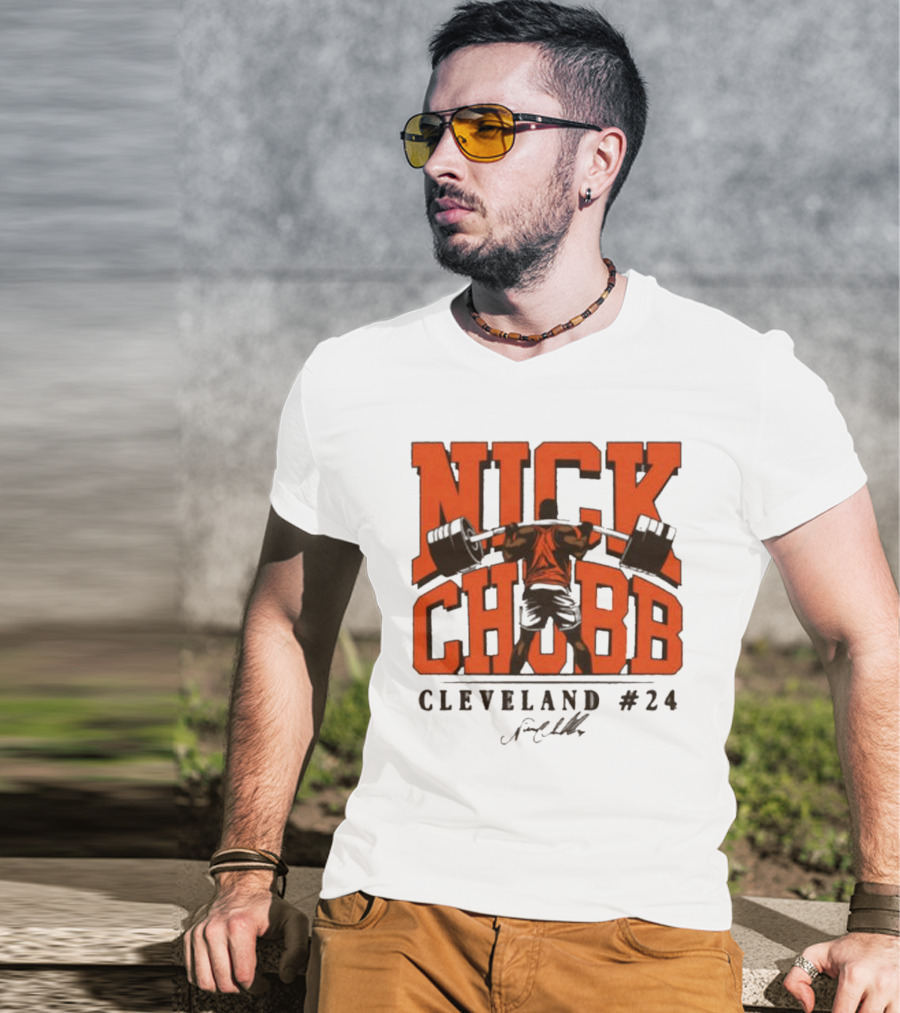 Nick Chubb Cleveland #24 Weightlifting Signature T-Shirt