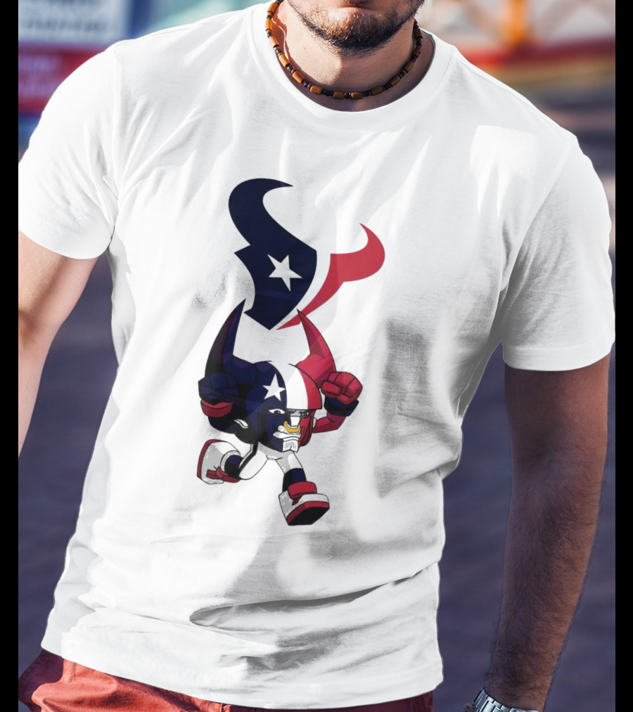 FL Rush Zone Houston Texans Cartoon Character 2025 Running Bull With Team Logo Star Helmet T-Shirt