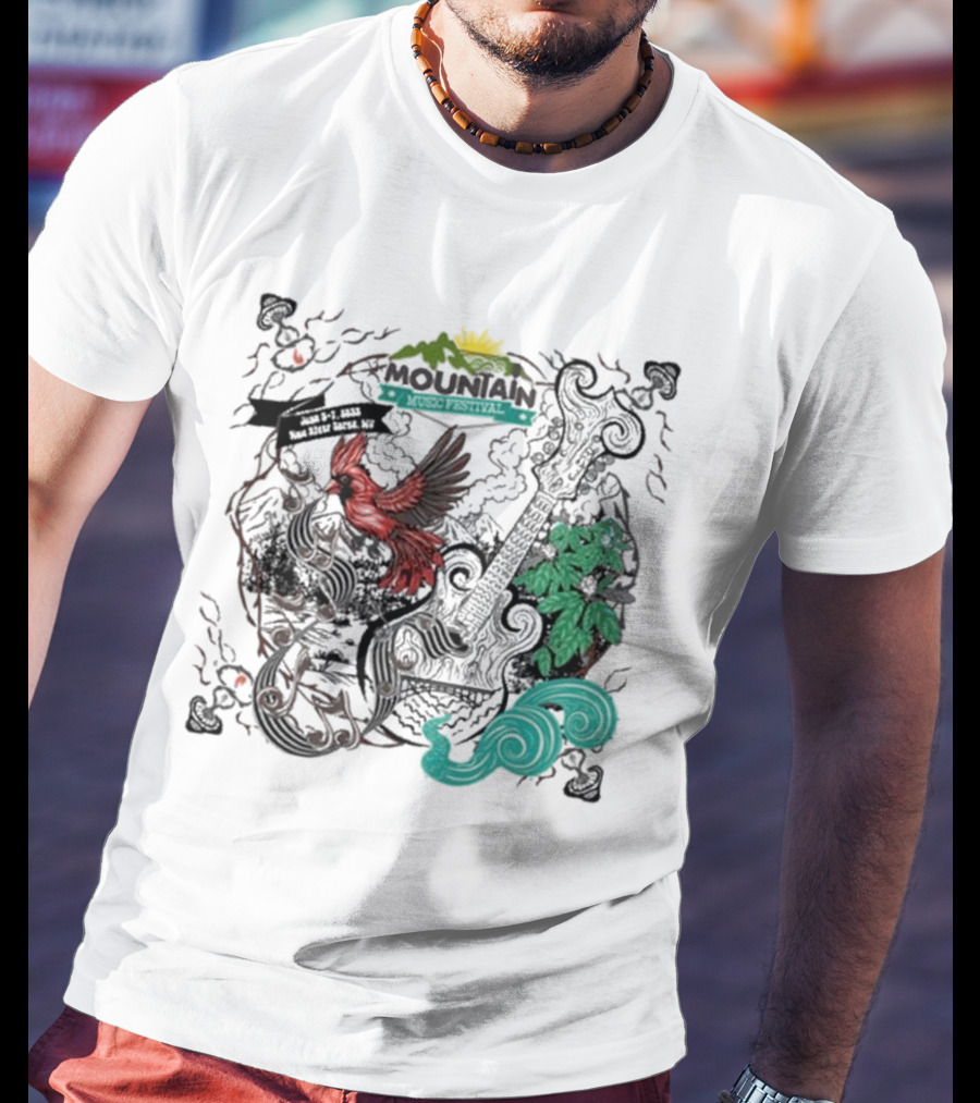 Mountain Music Festival June 5-7, 2025 New River Gorge WV Cardinal Guitar Nature Elements T-Shirt