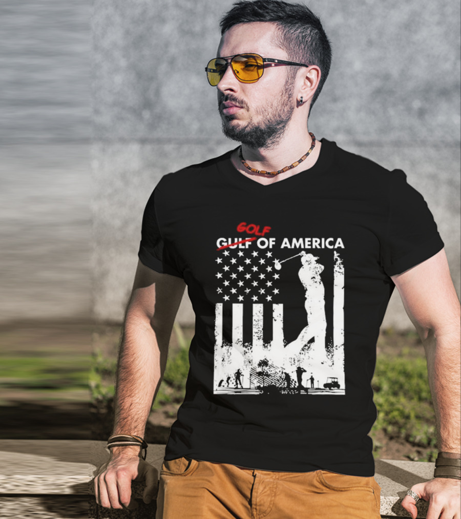 Alastor Store Golf Golf Gulf America Flag Golfer Silhouette Stars Stripes T-Shirt
