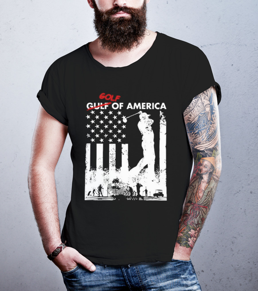 Alastor Store Golf Golf Gulf America Flag Golfer Silhouette Stars Stripes T-Shirt