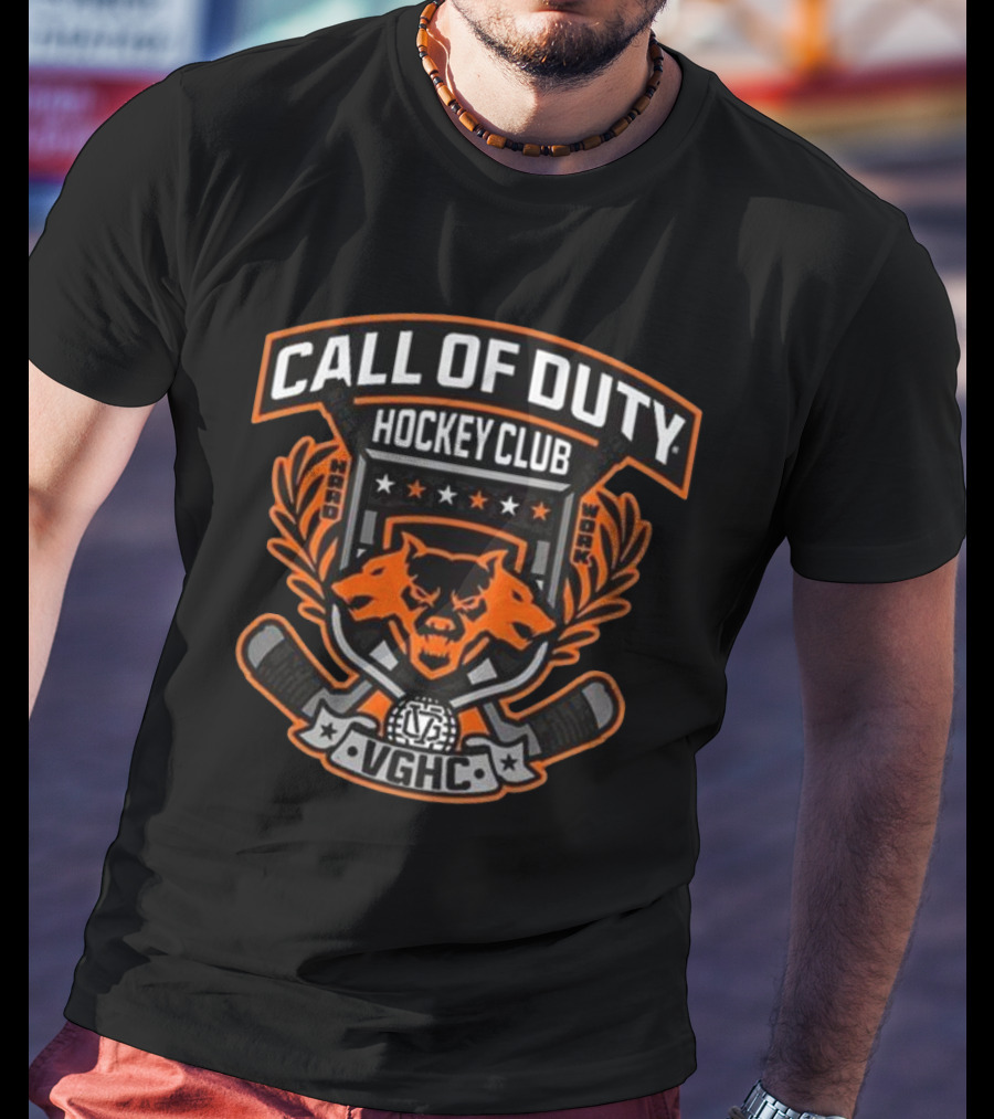 Call Of Duty Hockey Club VGHC Hard Work Bear Crest With Sticks And Stars T-Shirt