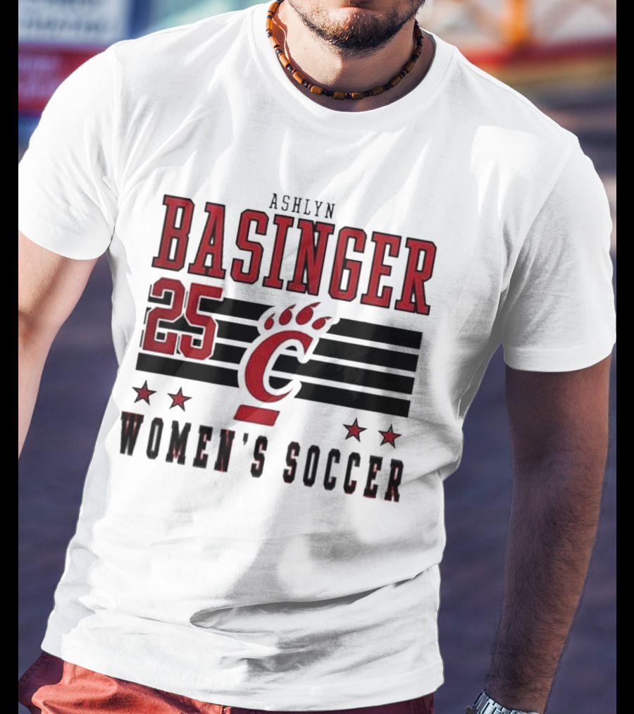 Ashlyn Basinger 25 Women's Soccer Cincinnati Bearcats Striped NIL T-Shirt