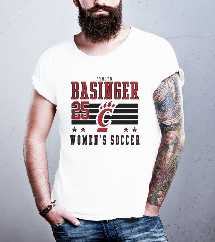 Ashlyn Basinger 25 Women's Soccer Cincinnati Bearcats Striped NIL T-Shirt