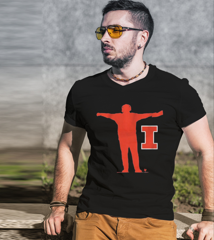 Illinois Football Coach Silhouette With Block I T-Shirt
