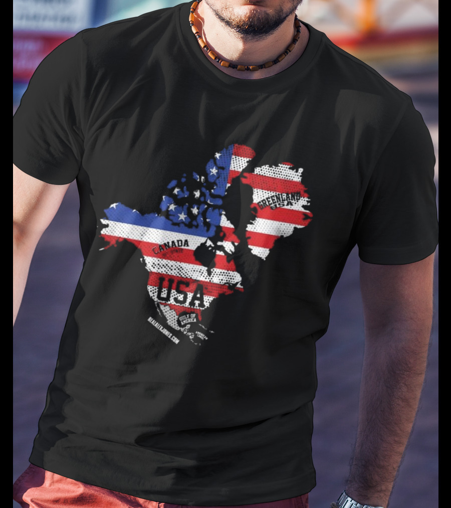 USA Canada Greenland Flag Map Bold Lines T-Shirt