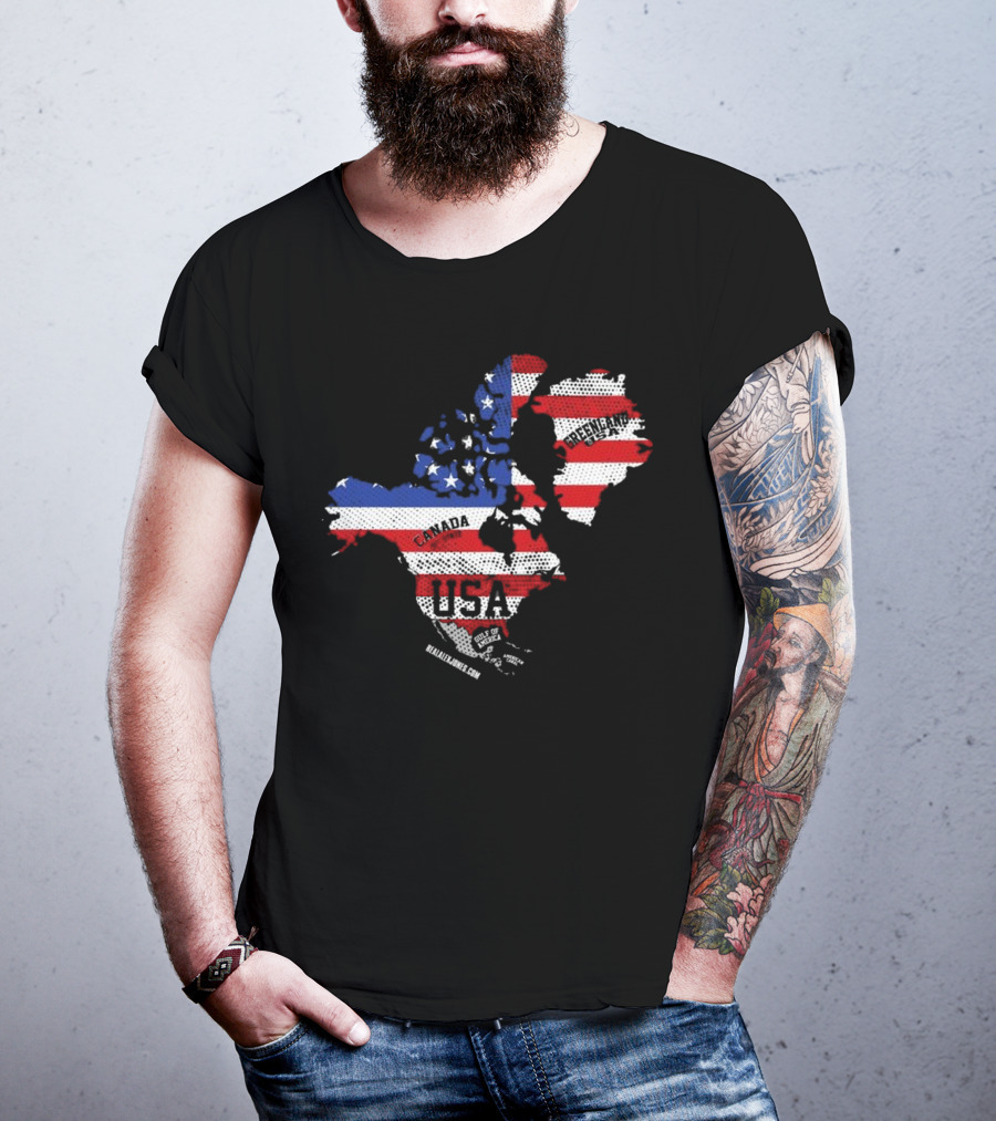 USA Canada Greenland Flag Map Bold Lines T-Shirt