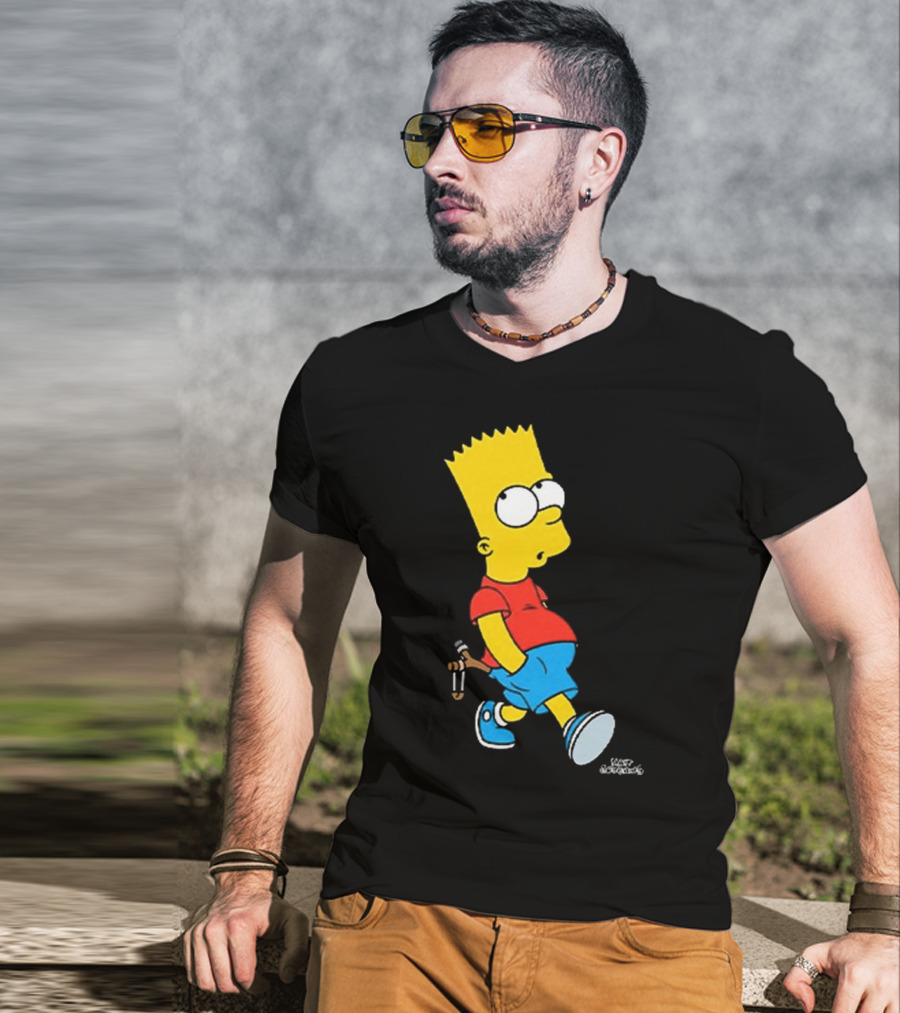 0th Century The Simpsons Bart Simpson With Slingshot Drawing T-Shirt