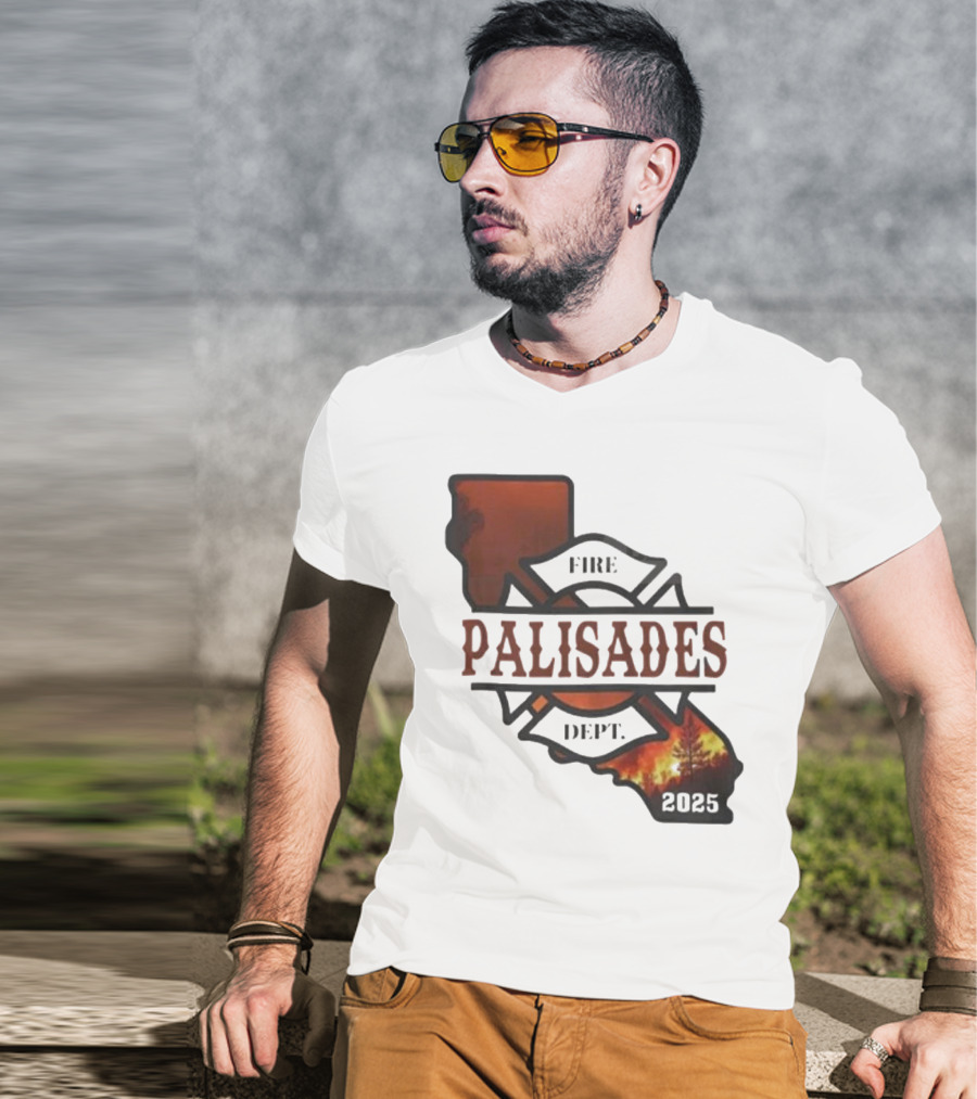 California Republic Palisades Fire Dept 2025 Badge With State And Flames T-Shirt