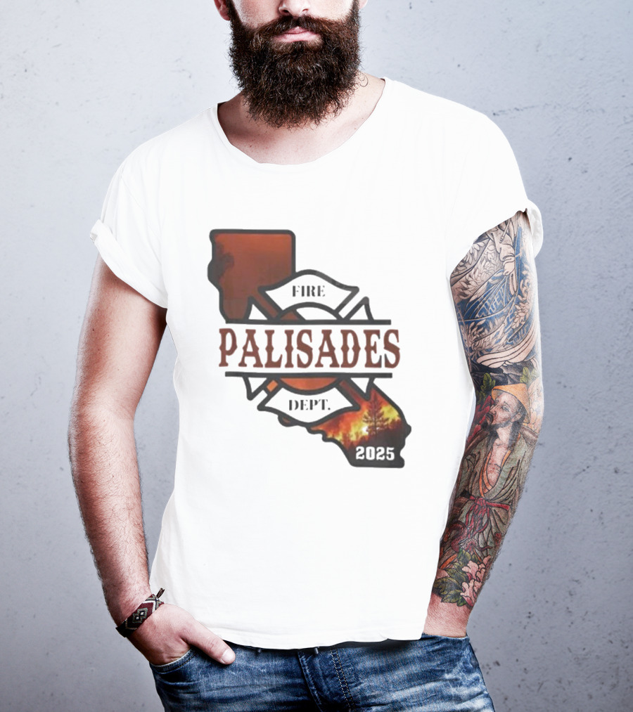 California Republic Palisades Fire Dept 2025 Badge With State And Flames T-Shirt