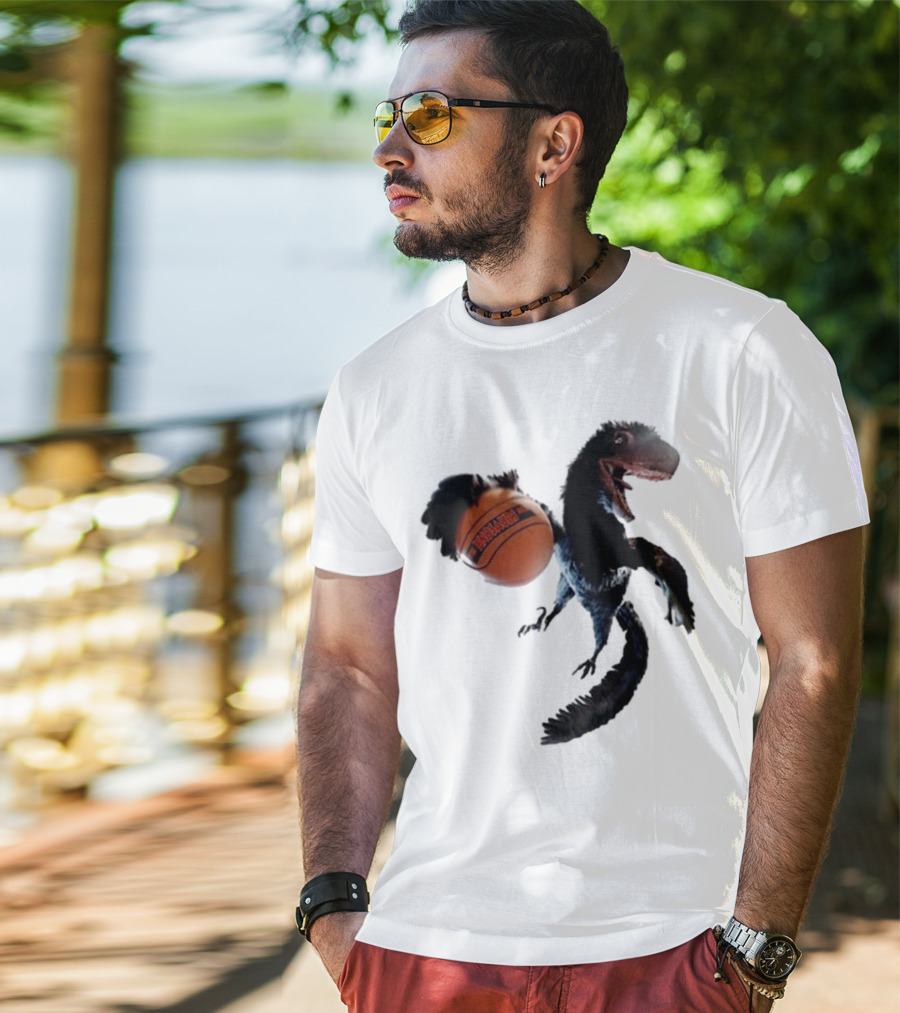Coolioart Deinonychus Dinosaur With Spalding Basketball T-Shirt