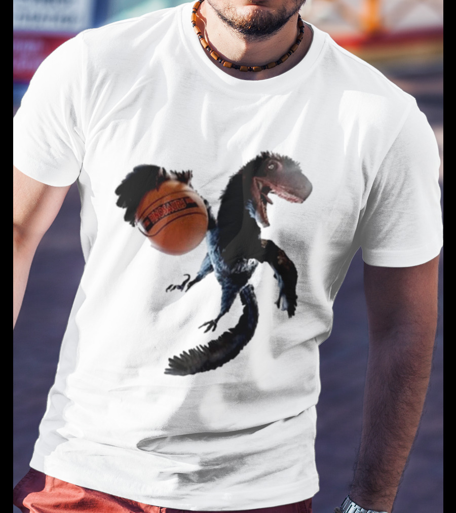Coolioart Deinonychus Dinosaur With Spalding Basketball T-Shirt