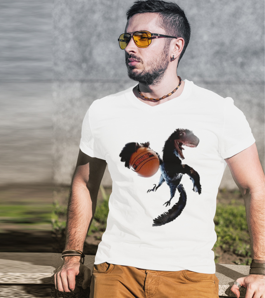 Coolioart Deinonychus Dinosaur With Spalding Basketball T-Shirt