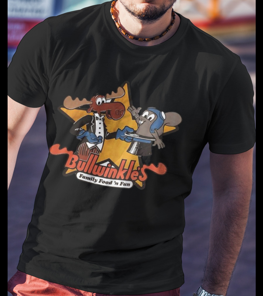Bullwinkle's Family Food 'n Fun Moose And Squirrel Star T-Shirt