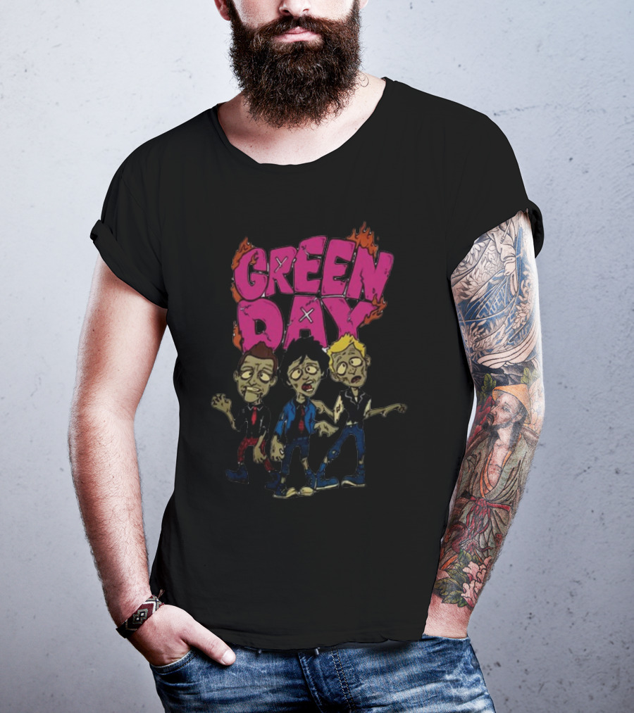 Green Day Cartoon Band Members The Saviors Tour T-Shirt