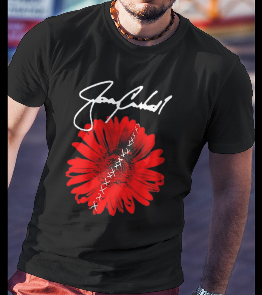 Jerry Cantrell Red Flower With Signature And Cross Stitch T-Shirt
