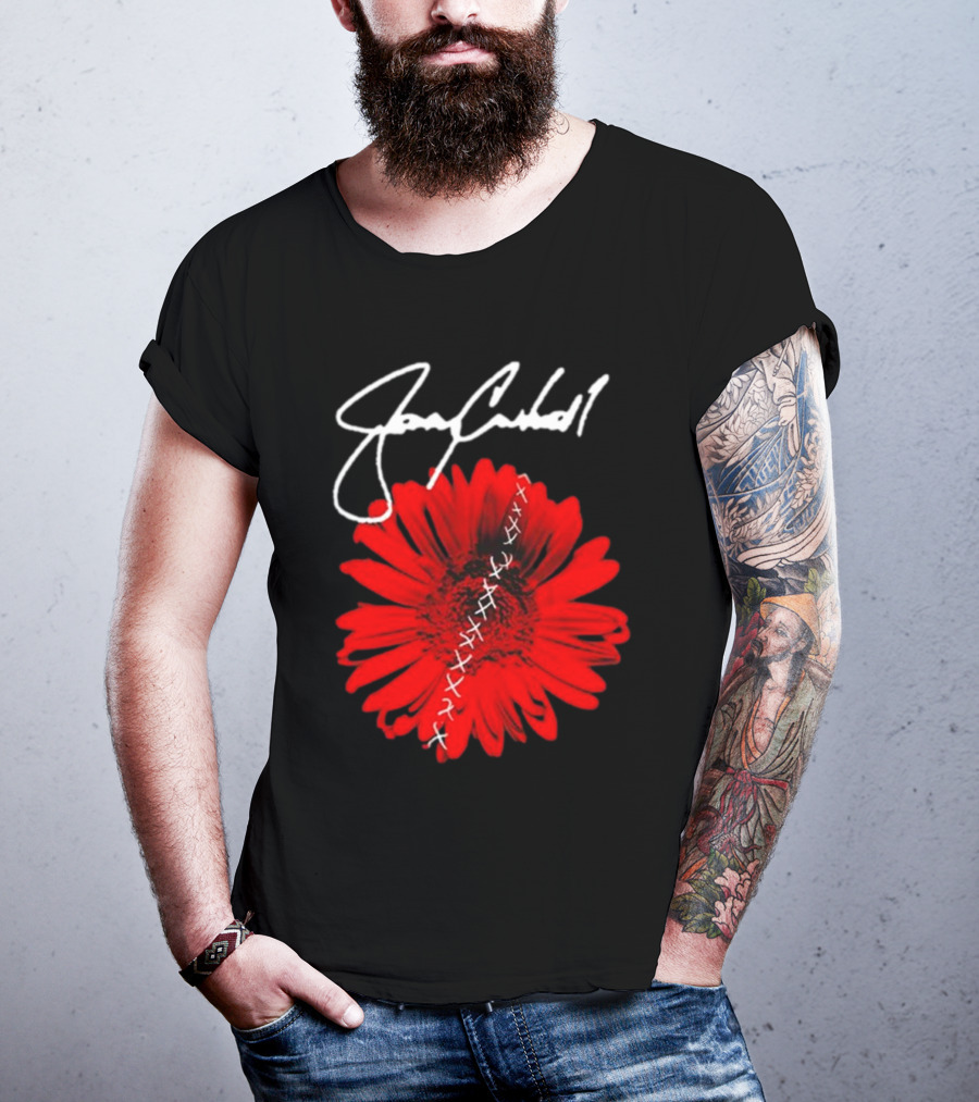 Jerry Cantrell Red Flower With Signature And Cross Stitch T-Shirt