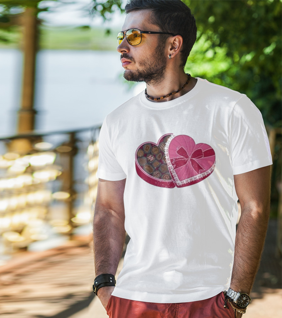 Mallory Ervin Heart Shaped Box Of Chocolates With Pink Ribbon Lace T-Shirt