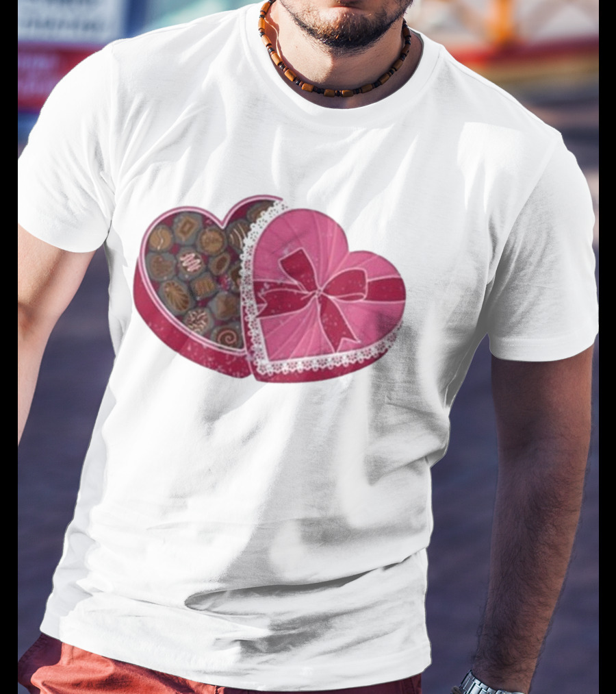 Mallory Ervin Heart Shaped Box Of Chocolates With Pink Ribbon Lace T-Shirt