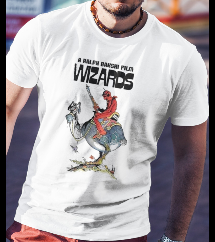A Ralph Bakshi Film Wizards Fantasy Creature Rider With Staff And Helmet T-Shirt