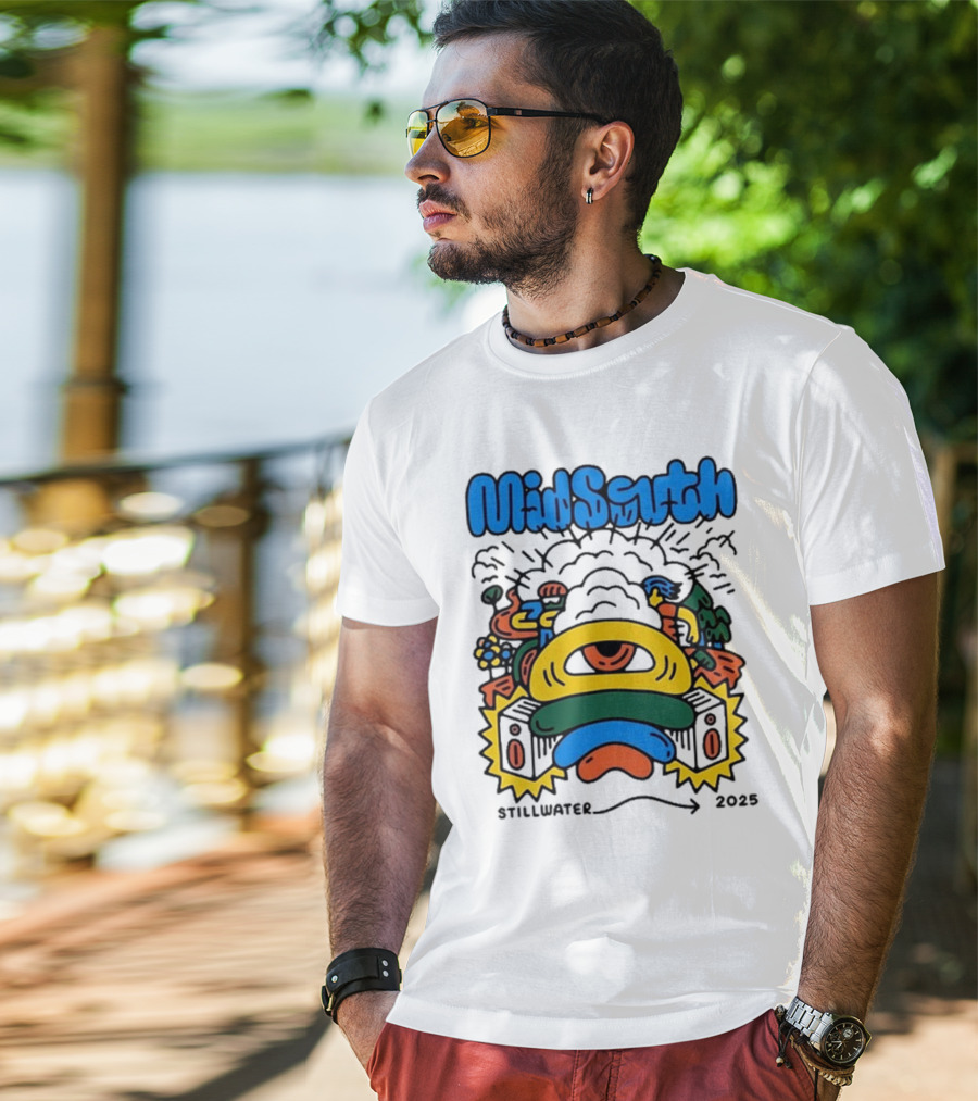 Mid South Stillwater 2025 Event Colorful Funky Cartoon Explosion T-Shirt