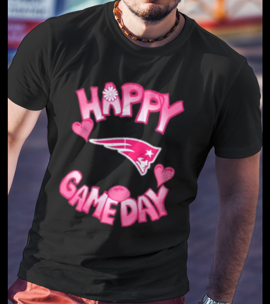 Valentine’s Day New England Patriots Happy Gameday 2025 With Hearts And Football T-Shirt