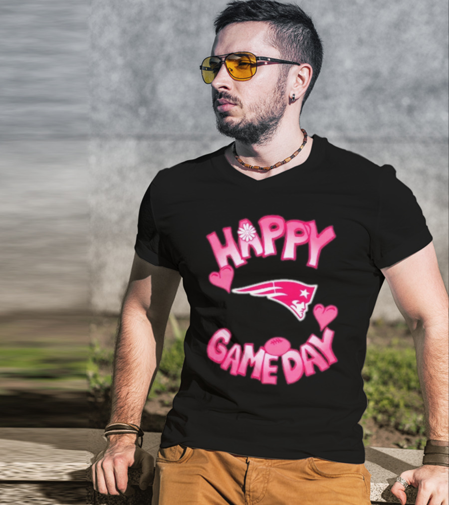 Valentine’s Day New England Patriots Happy Gameday 2025 With Hearts And Football T-Shirt
