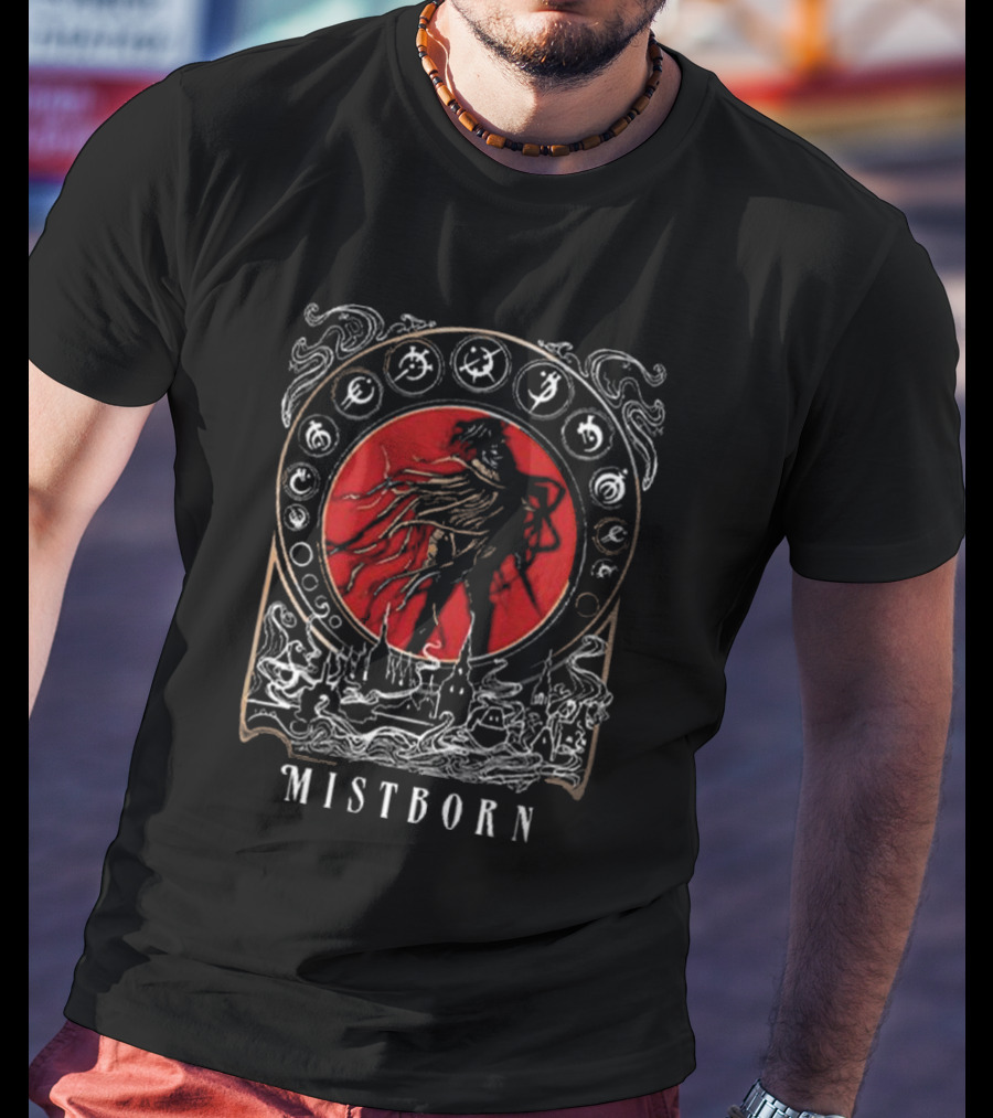 Brandon Sanderson Mistborn Gothic Fantasy Artwork With Red Circle And Symbols T-Shirt