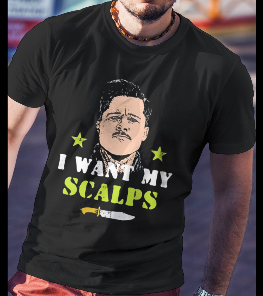 Aldo Raine I Want My Scalps Knife Stars T-Shirt