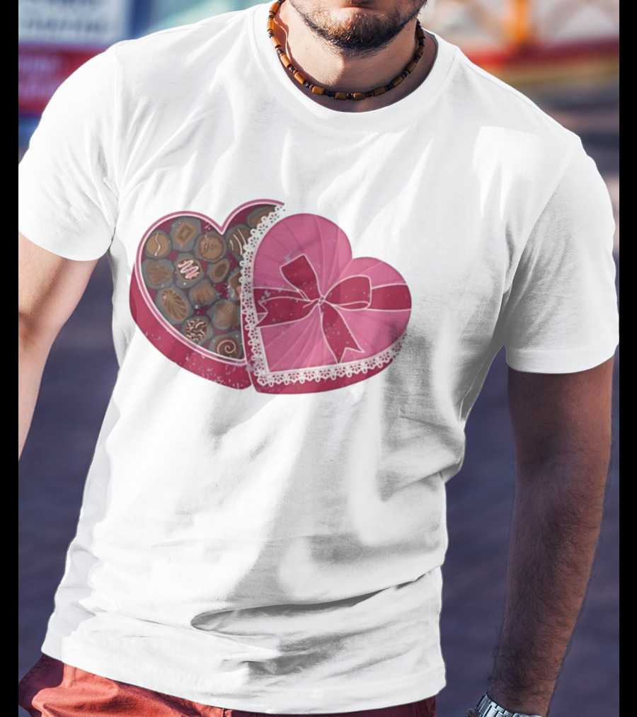 Heart Shaped Box Of Chocolates With Lace And Bow T-Shirt