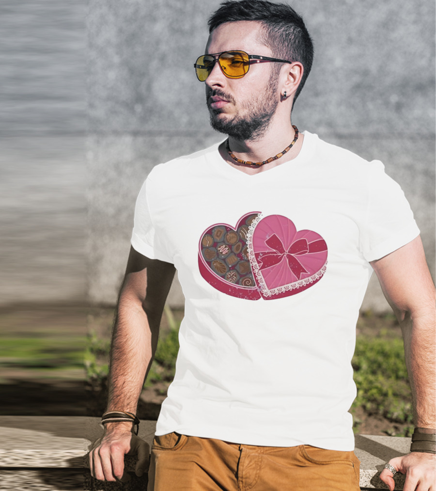 Heart Shaped Box Of Chocolates With Lace And Bow T-Shirt