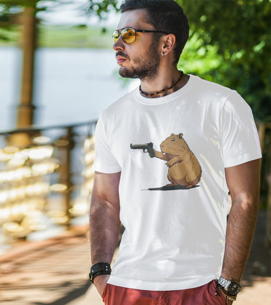 Capybara Holding A Gun In A Humorous Pose T-Shirt