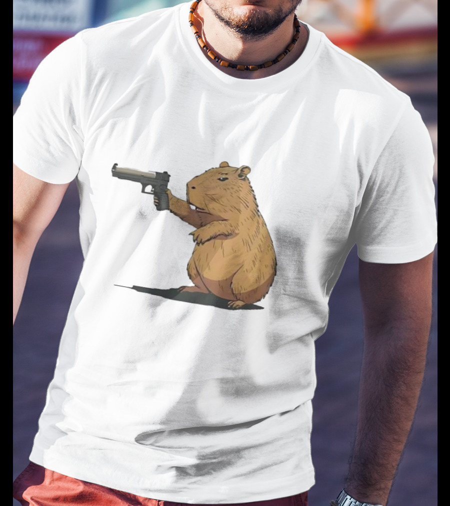 Capybara Holding A Gun In A Humorous Pose T-Shirt