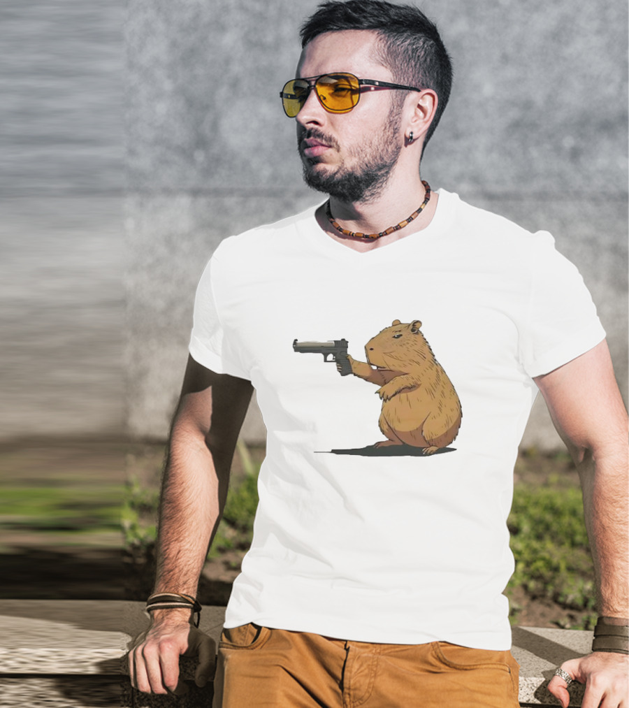 Capybara Holding A Gun In A Humorous Pose T-Shirt