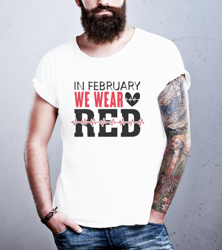 In February We Wear Red Heartbeat Motif T-Shirt