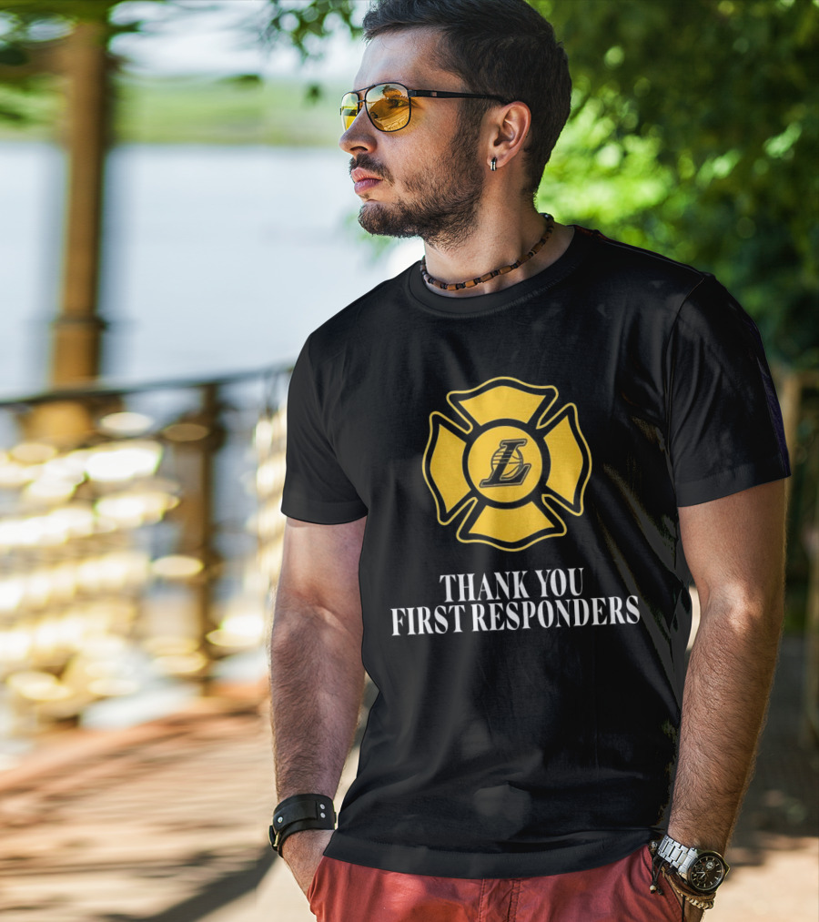 Los Angeles Lakers Thank You First Responders Firefighter Emblem T-Shirt