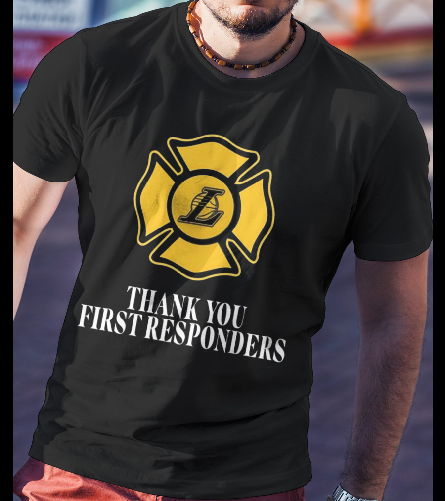 Los Angeles Lakers Thank You First Responders Firefighter Emblem T-Shirt