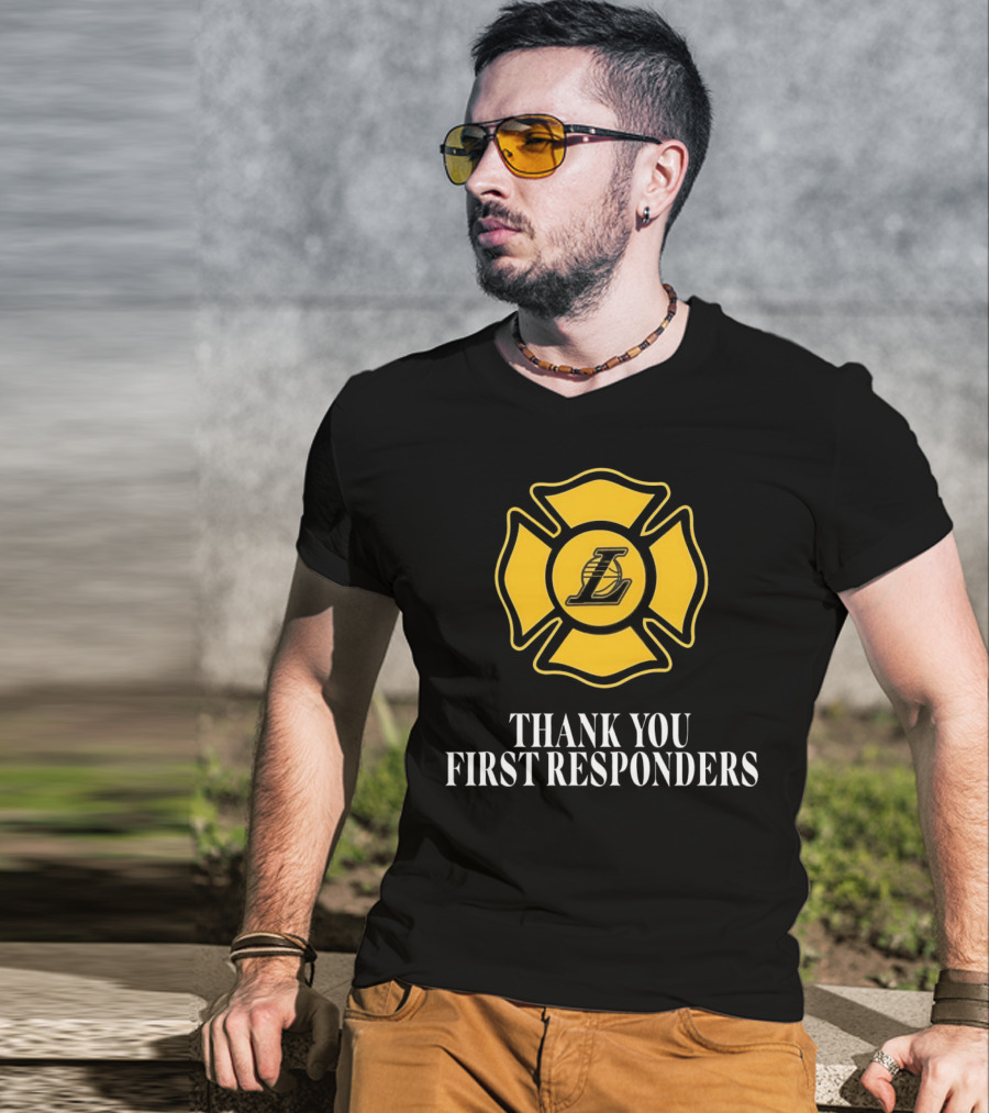 Los Angeles Lakers Thank You First Responders Firefighter Emblem T-Shirt