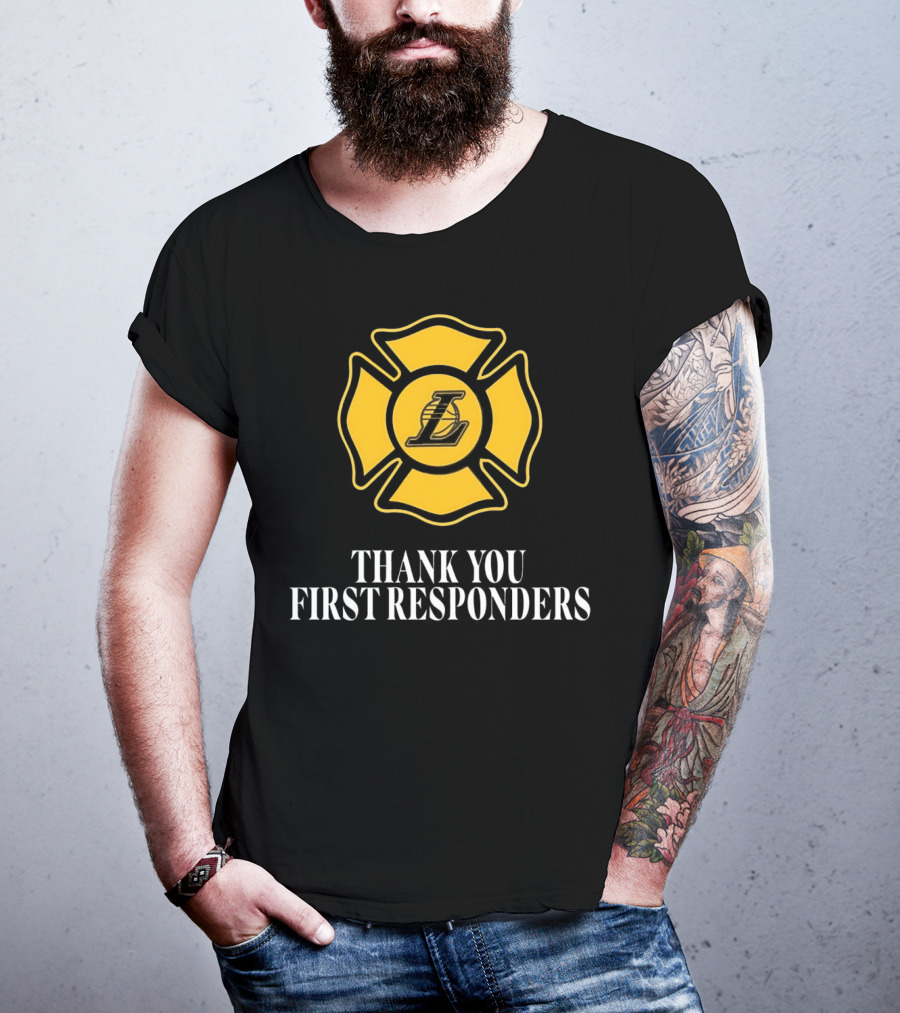 Los Angeles Lakers Thank You First Responders Firefighter Emblem T-Shirt