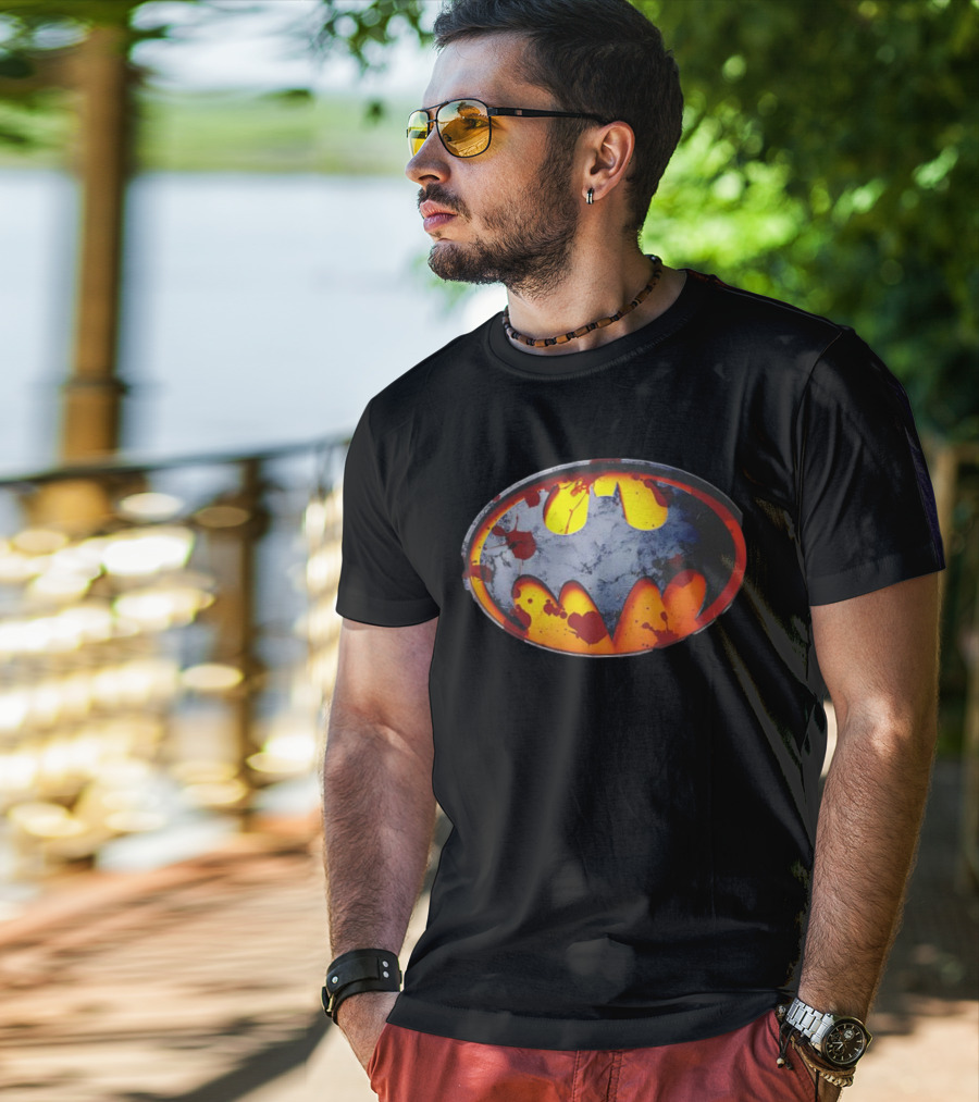 Batman Symbol With Grunge And Blood Splatter Effects T-Shirt
