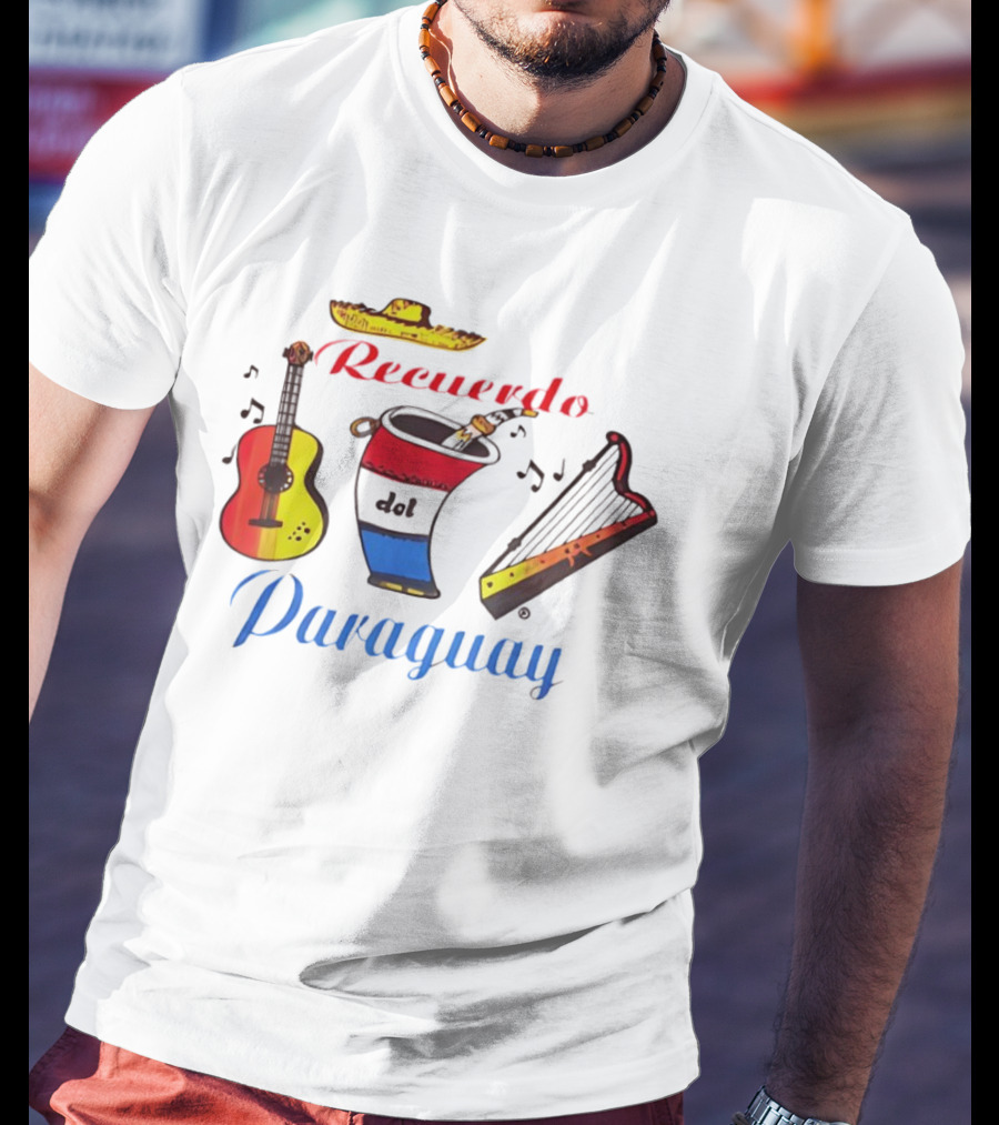 Recuerdo Del Paraguay Sombrero Guitar Mate Harp Music Notes T-Shirt