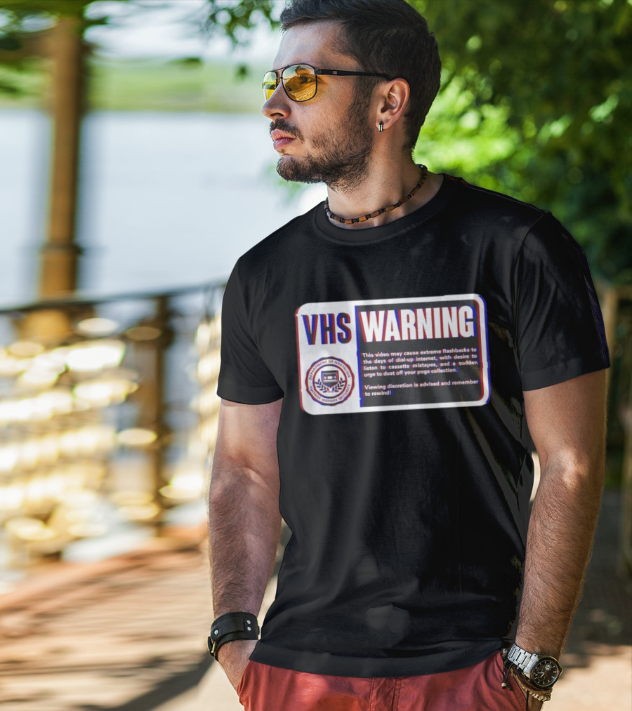 VHS Warning Retro Flashbacks Dial-up Internet Cassette Mixtapes Pogs Collection T-Shirt